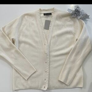 Tahari Cashmere Cream Button-Up Cardigan Sz.S